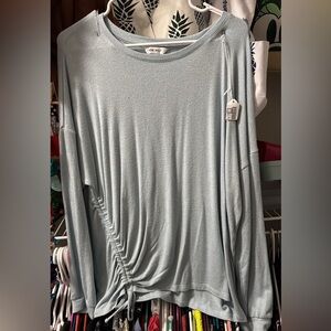 Blue Ruched Long Sleeve Tunic